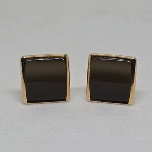 Vintage Smoky Brown Gold Tone Square Cuff Links Classic Men’s Jewelry